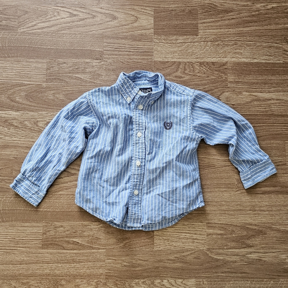 Chaps Light Blue Striped Button Down Shirt Size 24 Months